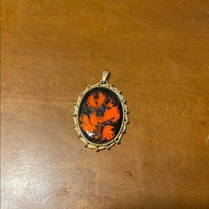Vintage Gold and Black Swirl Enamel Pendant